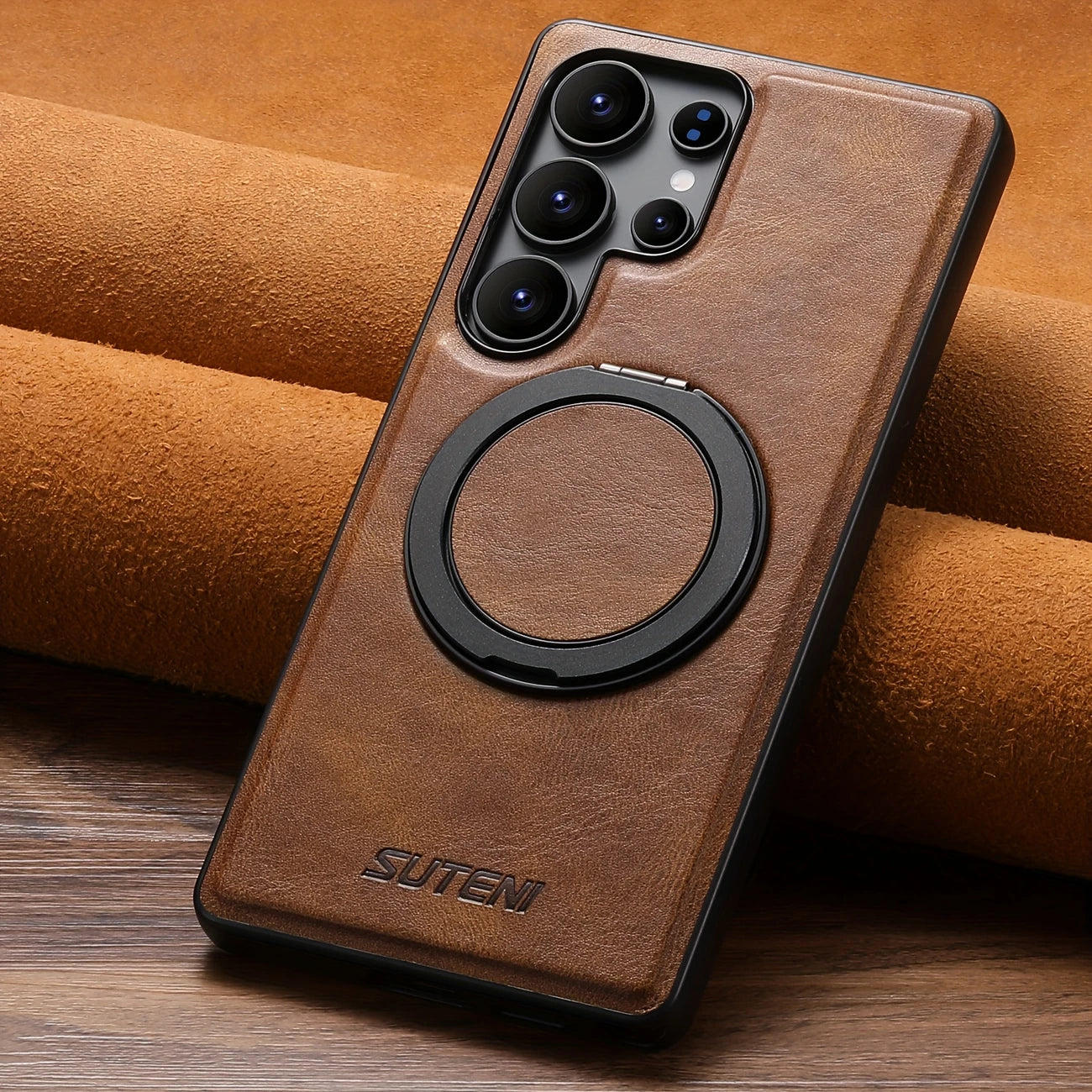 Coque similicuir 360° rotatif, charge sans fil, pour Samsung S Ultra