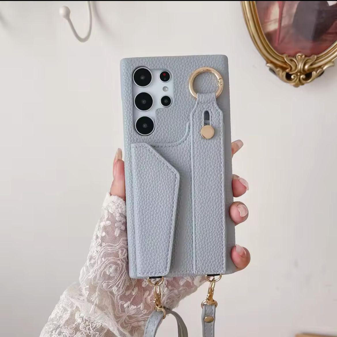 Luxury Phone Case with Integrated Wallet & Adjustable Strap