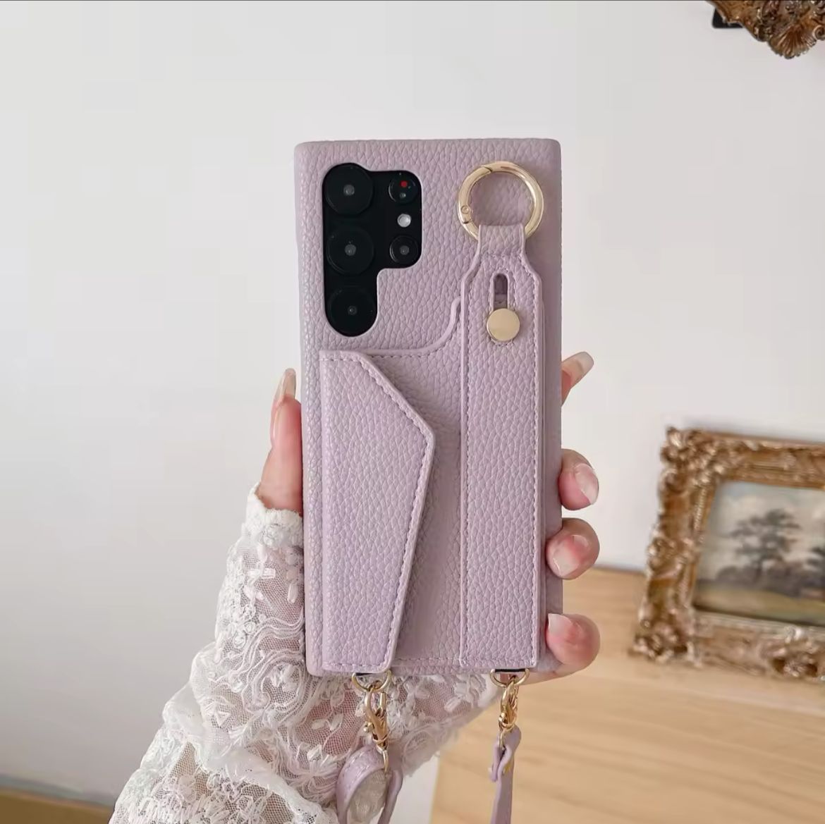 Luxury Phone Case with Integrated Wallet & Adjustable Strap