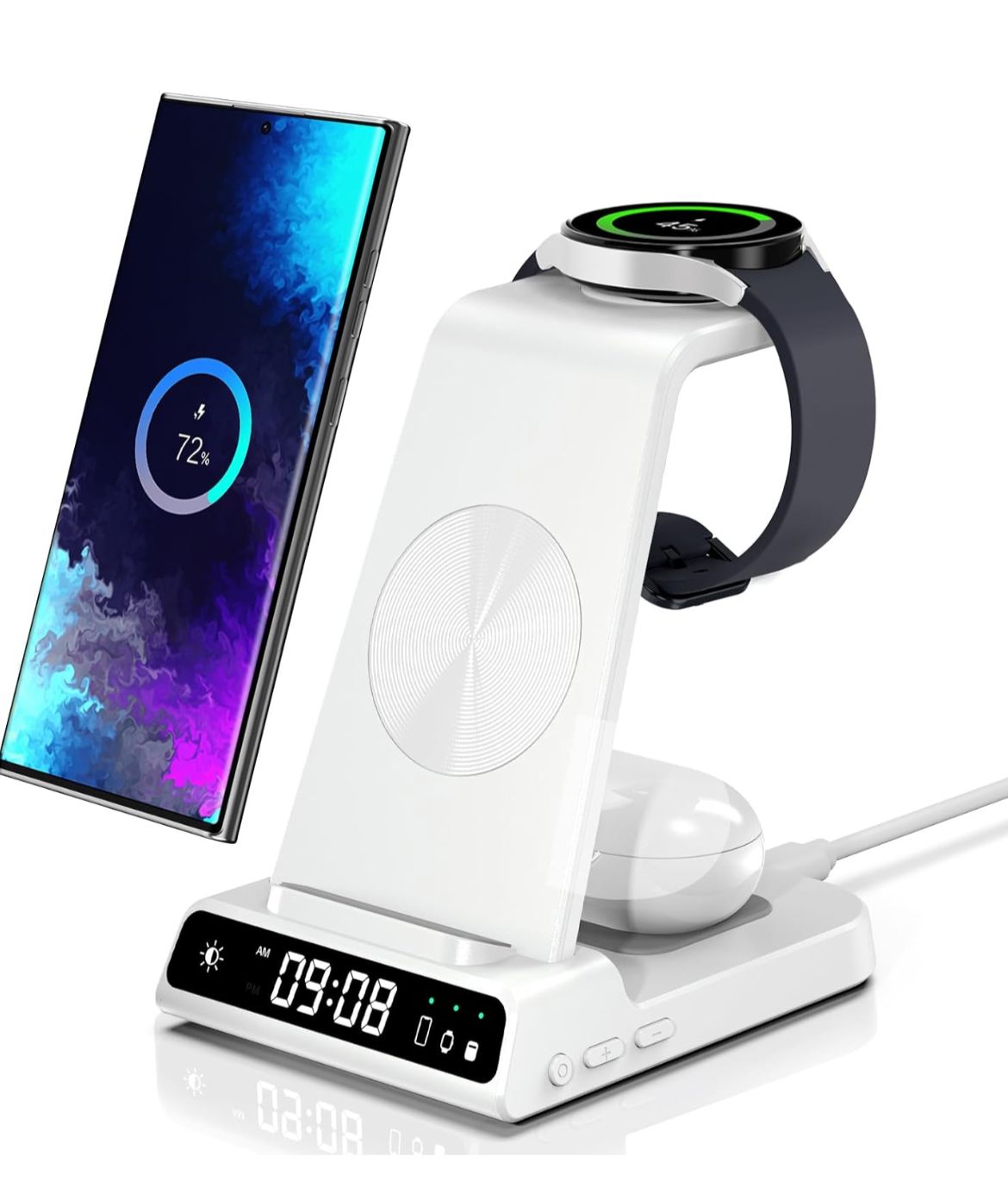 3-in-1 Wireless Charging Station with Clock – For Samsung Devices