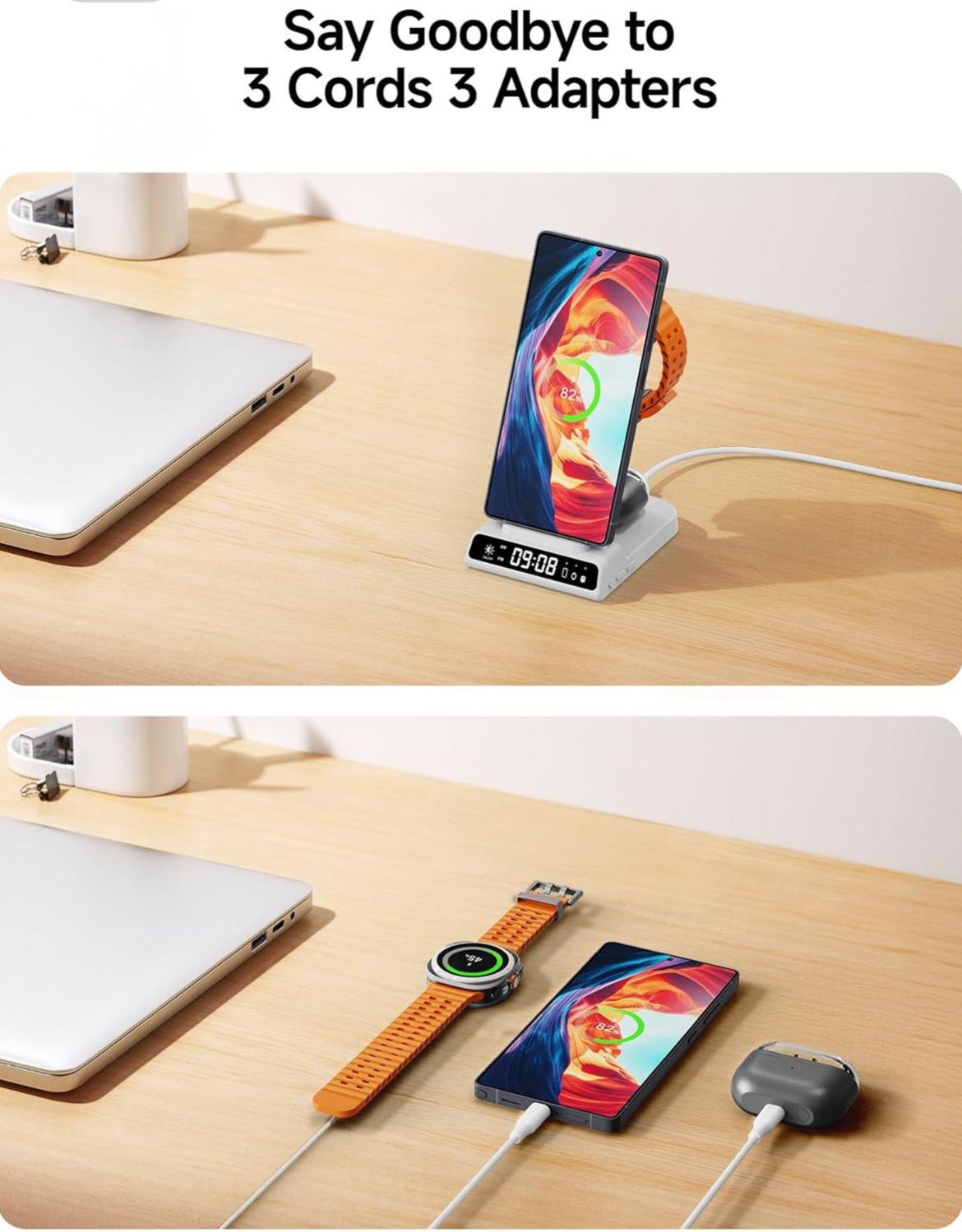 3-in-1 Wireless Charging Station with Clock – For Samsung Devices