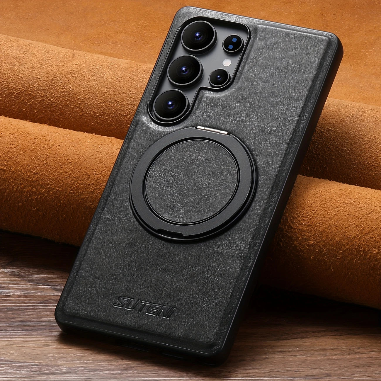 Coque similicuir 360° rotatif, charge sans fil, pour Samsung S Ultra