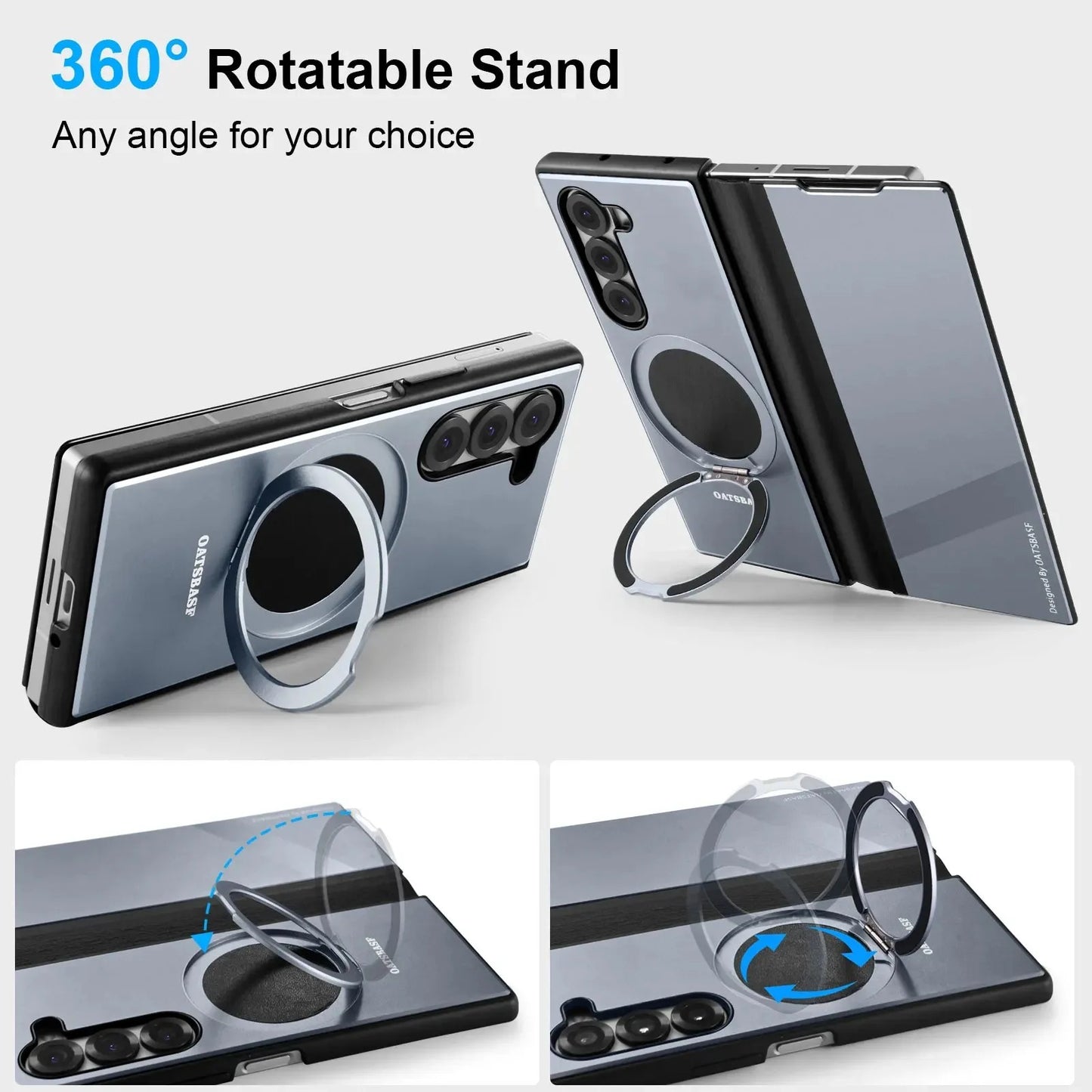 Premium MagSafe Flip Case for Galaxy Z Fold 7 / 6 / 5 – Leather, Metal & 360° Stand