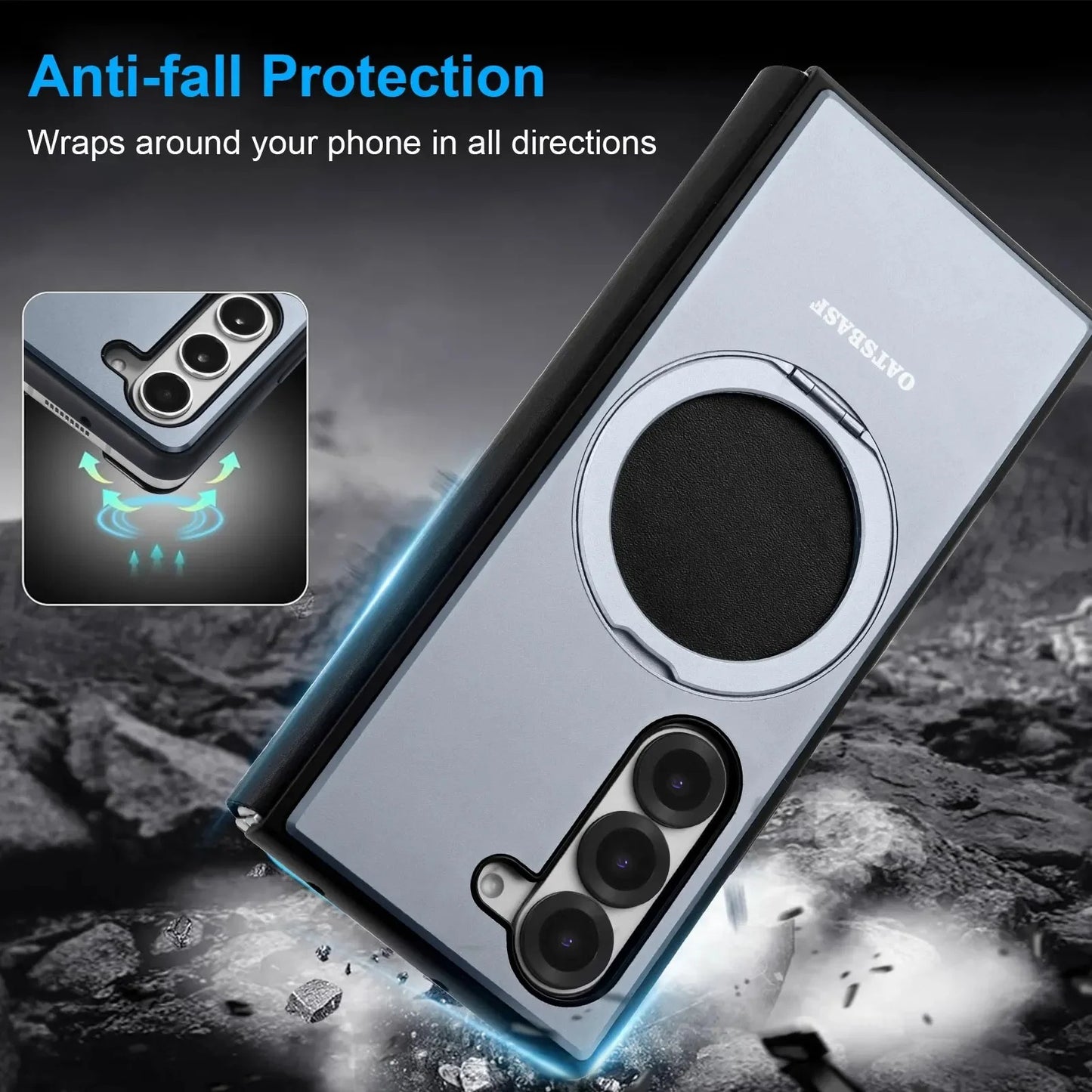 Premium MagSafe Flip Case for Galaxy Z Fold 7 / 6 / 5 – Leather, Metal & 360° Stand
