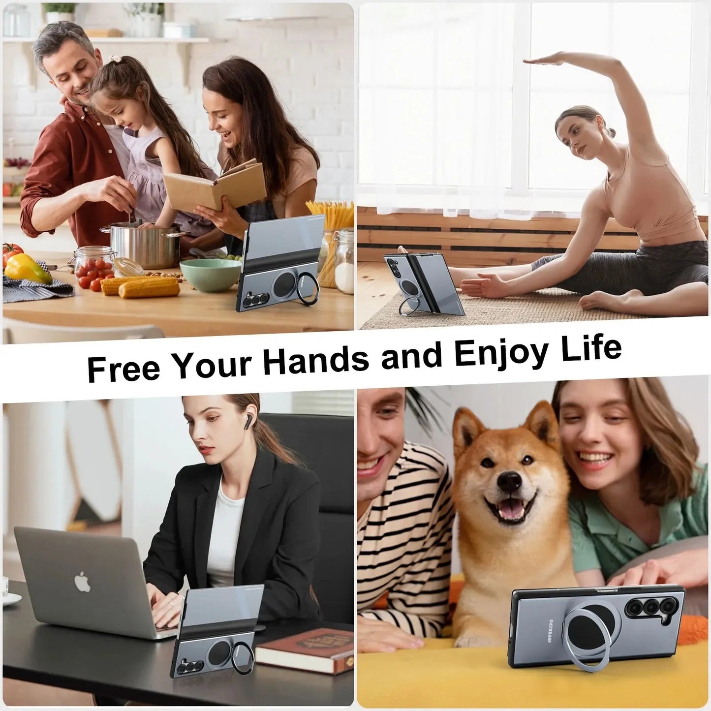Premium MagSafe Flip Case for Galaxy Z Fold 7 / 6 / 5 – Leather, Metal & 360° Stand