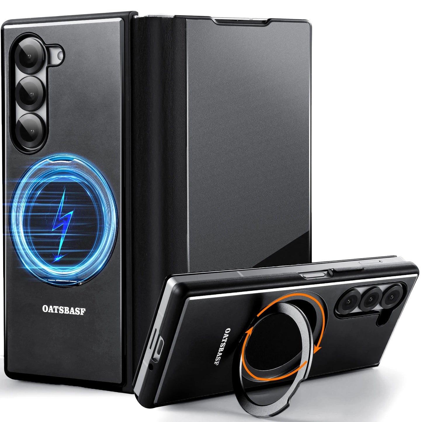 Premium MagSafe Flip Case for Galaxy Z Fold 7 / 6 / 5 – Leather, Metal & 360° Stand
