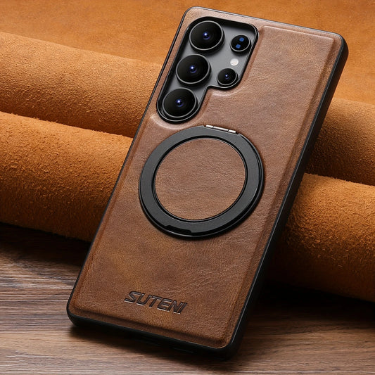 Coque similicuir 360° rotatif, charge sans fil, pour Samsung S Ultra