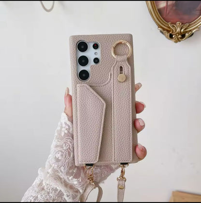 Luxury Phone Case with Integrated Wallet & Adjustable Strap