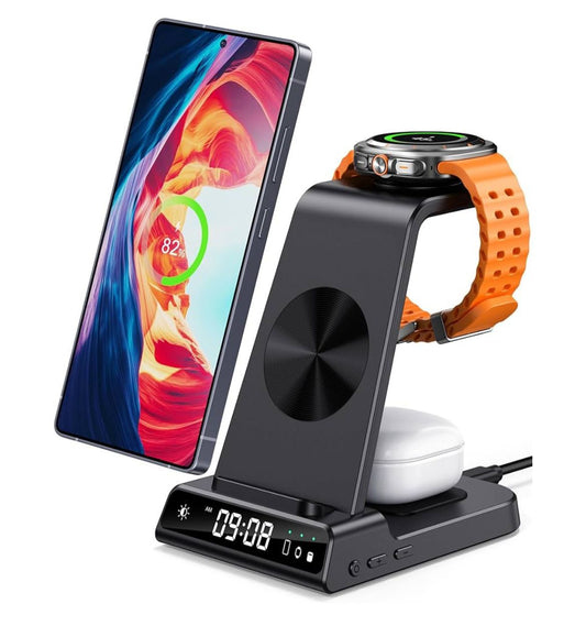 3-in-1 Wireless Charging Station with Clock – For Samsung Devices
