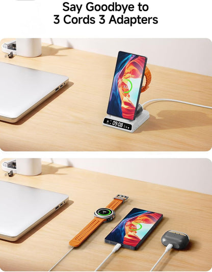 3-in-1 Wireless Charging Station with Clock – For Samsung Devices