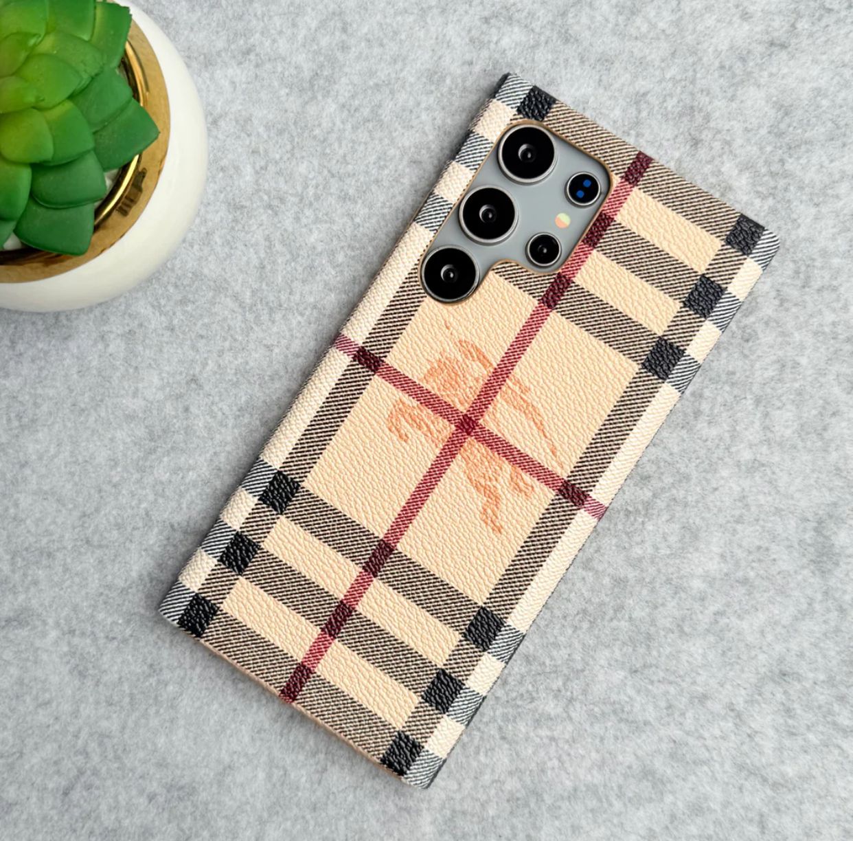 Elegant Check Leather Case