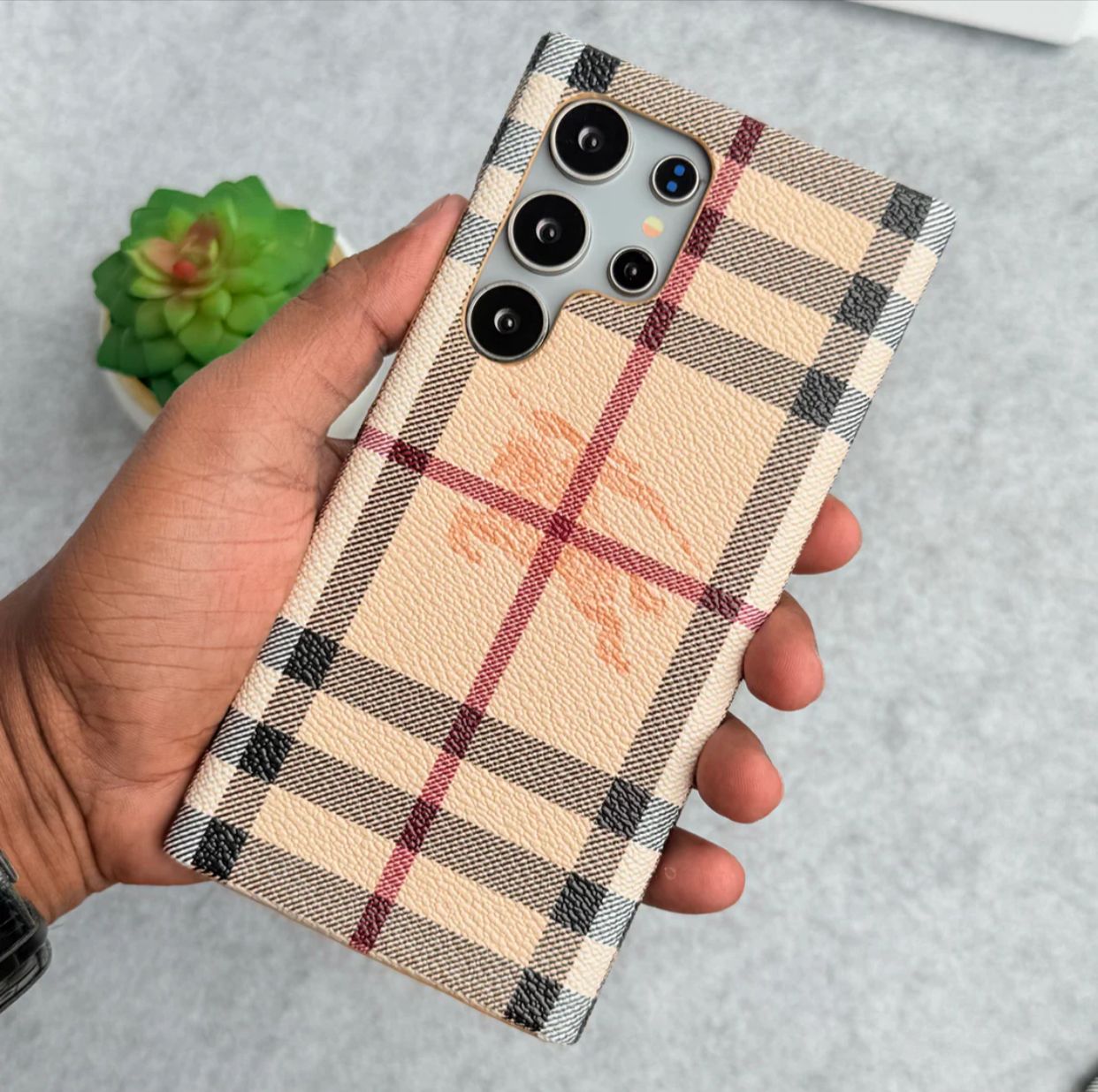 Elegant Check Leather Case