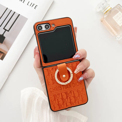Premium Pattern Flip Case with Gold Ring Stand