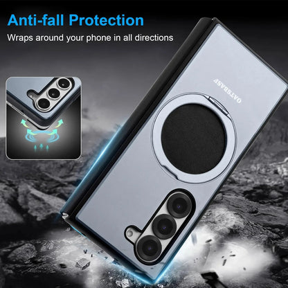 Premium MagSafe Flip Case for Galaxy Z Fold 7 / 6 / 5 – Leather, Metal & 360° Stand