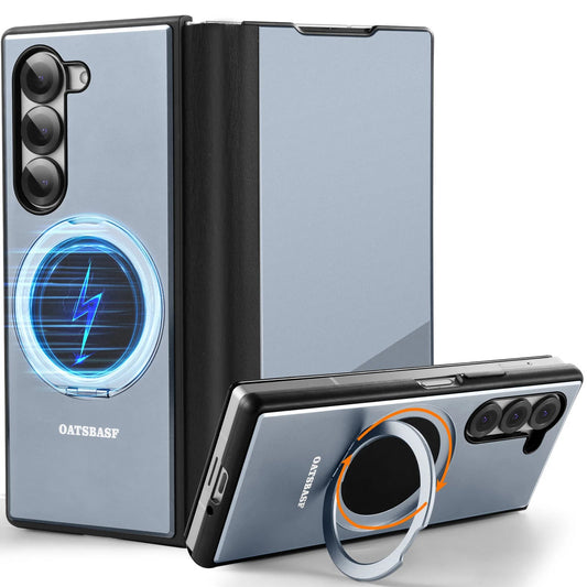 Premium MagSafe Flip Case for Galaxy Z Fold 7 / 6 / 5 – Leather, Metal & 360° Stand
