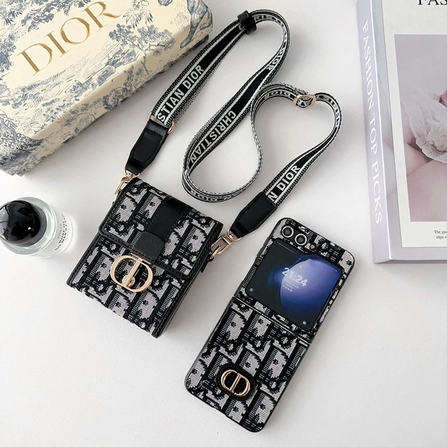 Luxury Flip Wallet Case + Crossbody Strap